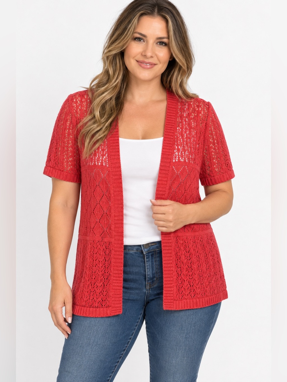 Christopher & Banks Women's Open Knit Cardigan Sweater pink